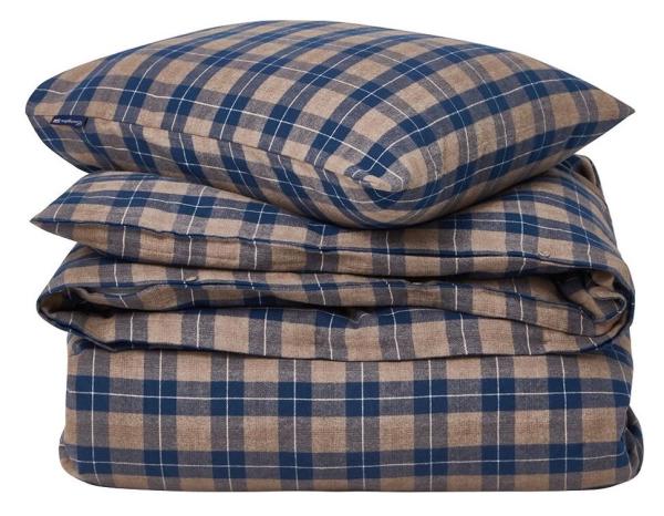 Lexington Bettwäsche-Set Flanell Karo blau/beige